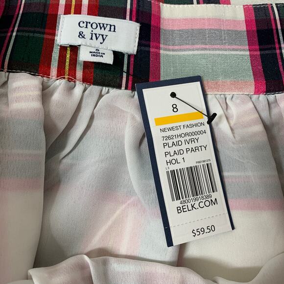 CROWN & IVY NWT Colorful Plaid Mini Skirt Size 8 - Picture 2 of 10